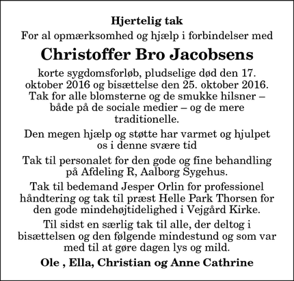 Taksigelsen for Christoffer Bro Jacobsens - Aalborg