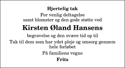 Taksigelsen for Kirsten Øland Hansens - Randers sv
