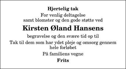 Taksigelsen for Kirsten Øland Hansens - Randers sv