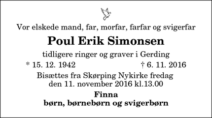 Dødsannoncen for Poul Erik Simonsen - Skørping