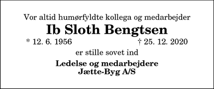 Dødsannoncen for Ib Sloth Bengtsen - Hals