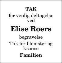 Taksigelsen for Elise Roers - Sennels