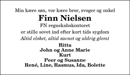 Dødsannoncen for Finn Nielsen - Hjørring 