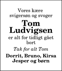 Dødsannoncen for Tom Ludvigsen - Aalborg
