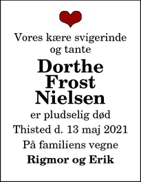 Dødsannoncen for Dorthe Frost Nielsen - Thisted