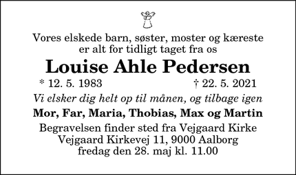Dødsannoncen for Louise Ahle Pedersen - Aalborg