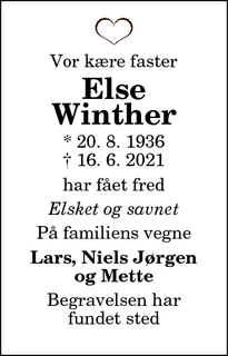 Dødsannoncen for Else Winther - Tylstrup