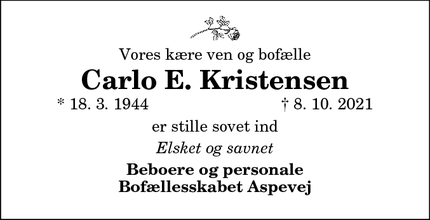 Dødsannoncen for Carlo E. Kristensen - Thisted