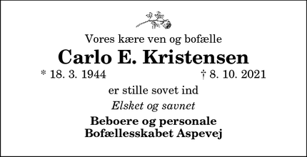 Dødsannoncen for Carlo E. Kristensen - Thisted