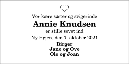 Dødsannoncen for Annie Knudsen - AABYBRO