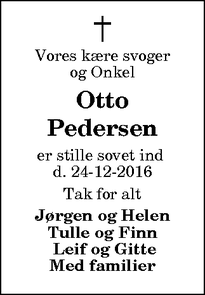 Dødsannoncen for Otto Pedersen - Horne