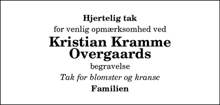 Taksigelsen for Kristian Kramme
Overgaards - Stenild