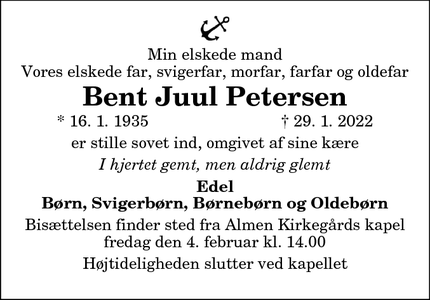 Dødsannoncen for Bent Juul Petersen - Aalborg