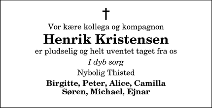 Dødsannoncen for Henrik Kristensen - THISTED