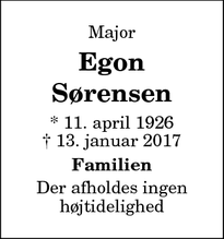 Dødsannoncen for Egon Sørensen - Hjørring