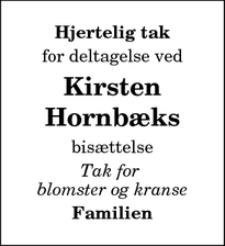 Taksigelsen for Kirsten Hornbæks  - Strandby
