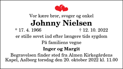 Dødsannoncen for Johnny Nielsen - Nørresundby