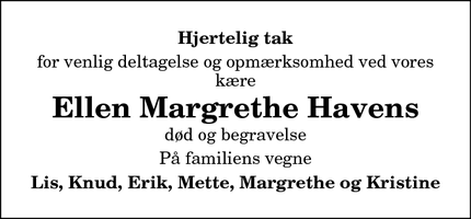 Taksigelsen for Ellen Margrethe Haven - Aalborg