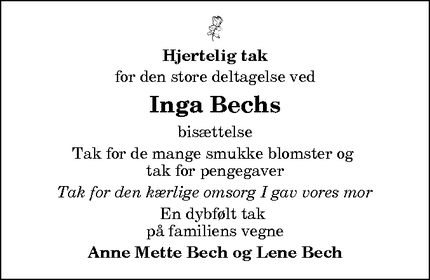 Taksigelsen for Inga Bechs - Øster Hornum