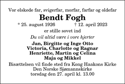 Dødsannoncen for Bendt Fogh - Oprindelig Thisted