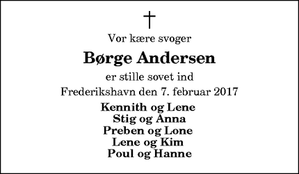 Dødsannoncen for Børge Andersen - Frederikshavn