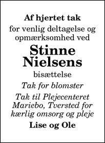 Taksigelsen for Stinne
Nielsen - Bindslev
