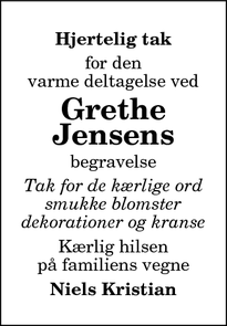 Taksigelsen for Grethe
Jensen - Vrå