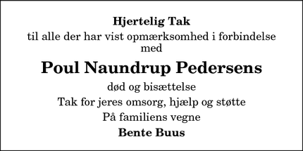 Dødsannoncen for Poul Naundrup Pedersens - Gistrup
