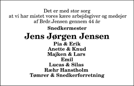 Dødsannoncen for Jens Jørgen Jensen - Hanstholm