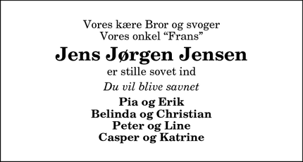 Dødsannoncen for Jens Jørgen Jensen - Hanstholm