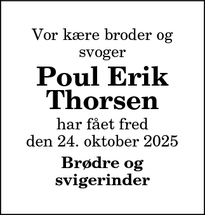 Dødsannoncen for Poul Erik
Thorsen - Tødsø