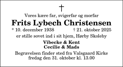 Dødsannoncen for Frits Lybech Christensen - Hobro