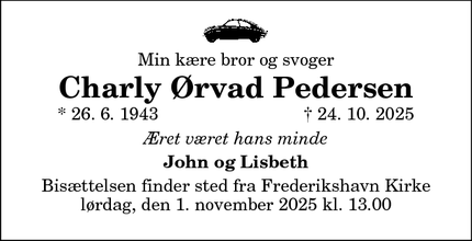 Dødsannoncen for Charly Ørvad Pedersen - Frederikshavn