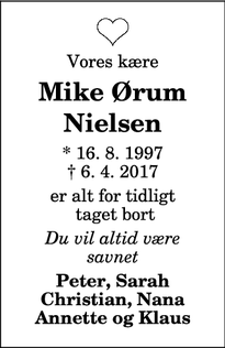Dødsannoncen for Mike Ørum Nielsen - Aalborg
