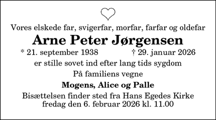 Dødsannoncen for Arne Peter J&oslash;rgensen - Aalborg