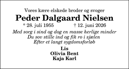 Dødsannoncen for Peder Dalgaard Nielsen - Nykøbing