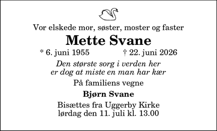 Dødsannoncen for Mette Svane - Højbjerg