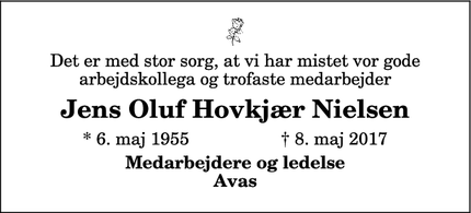 Dødsannoncen for Jens Oluf Hovkjær Nielsen - Ullits