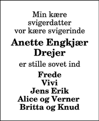 Dødsannoncen for Anette Engkjær Drejer - Thisted