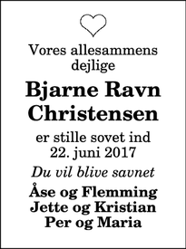 Dødsannoncen for Bjarne Ravn Christensen  - Sjørring