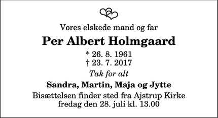 Dødsannoncen for Per Albert Holmgaard - Tylstrup