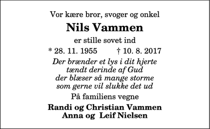 Dødsannoncen for Nils Vammen - Dronninglund