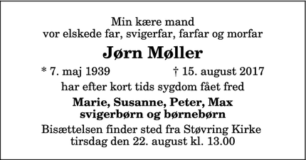 Dødsannoncen for Jørn Møller - Støvring