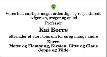 Dødsannoncen for Kai Borre - Fjellerad