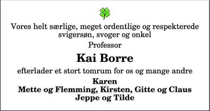 Dødsannoncen for Kai Borre - Fjellerad