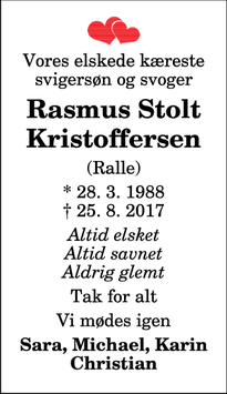 Dødsannoncen for Rasmus Stolt Kristoffersen - Thisted