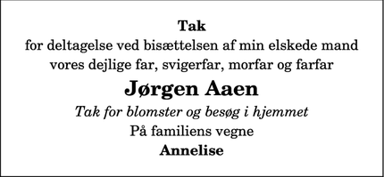 Taksigelsen for Jørgen Aaen - 9970 Strandby