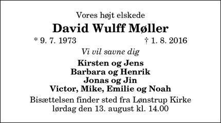 Dødsannoncen for  David Wulff Møller - Hjørring
