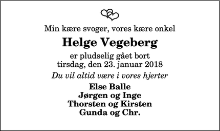 Dødsannoncen for Helge Vegeberg - Thisted