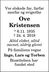 Dødsannoncen for Ove Kristensen - Aalborg